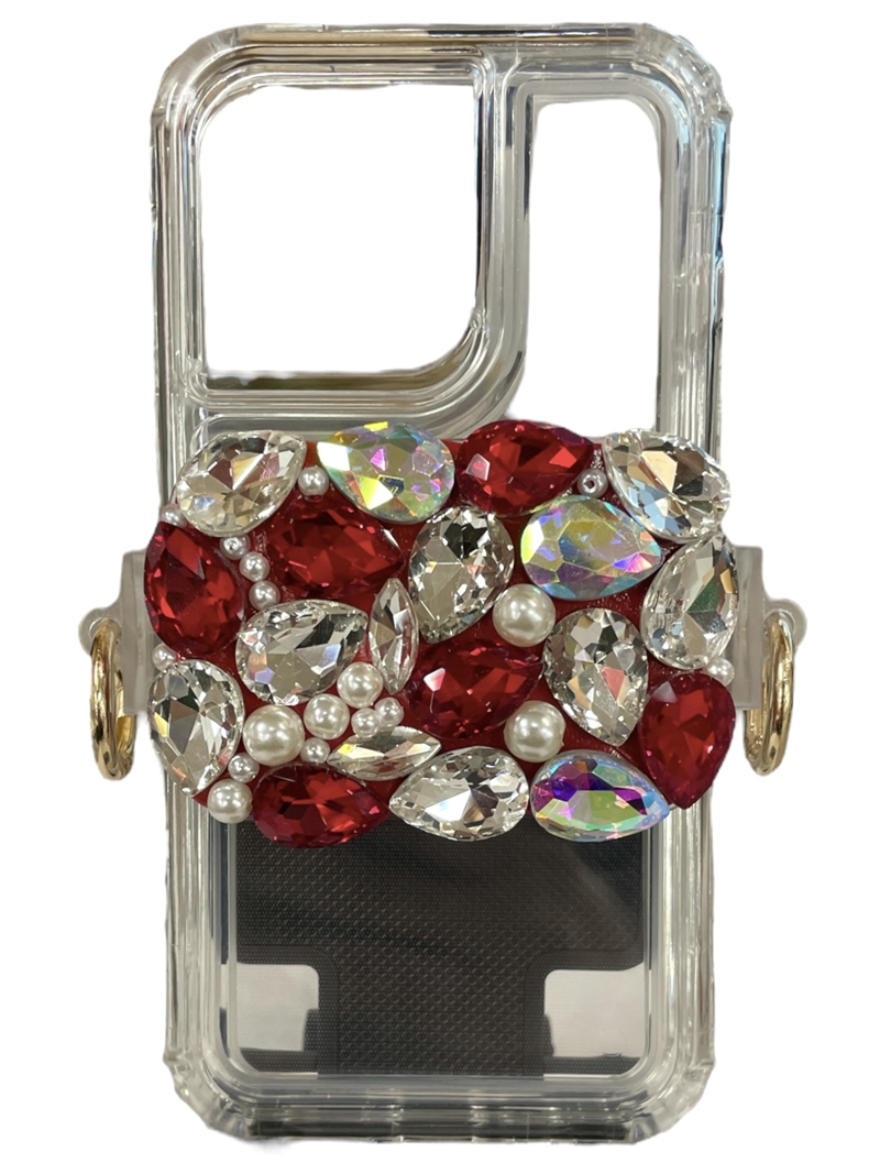 CPH01RC ADJUSTABLE RED & CLEAR RHINESTONE CELLPHONE HOLDER